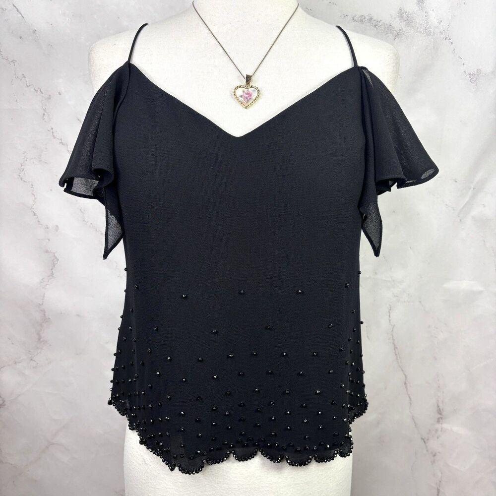 Vintage Y2K Cold Shoulder Blouse top Beaded Fairy Goth Going Out Whimsigoth S